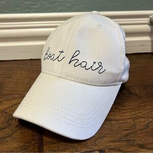 Ever Ellis Boat Hair Ball Cap Adjustable White w Blue Stitching